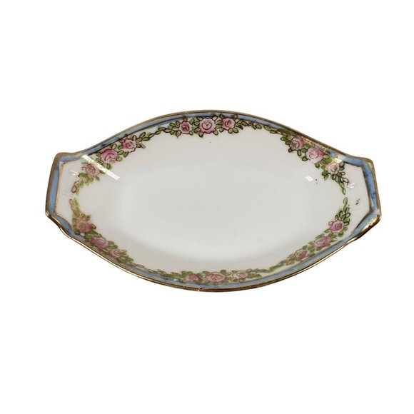 Nippon Salt Dish Set Rose Bud Pattern Bone China Gold Trim Vintage Made in Japan - Picture 6 of 9